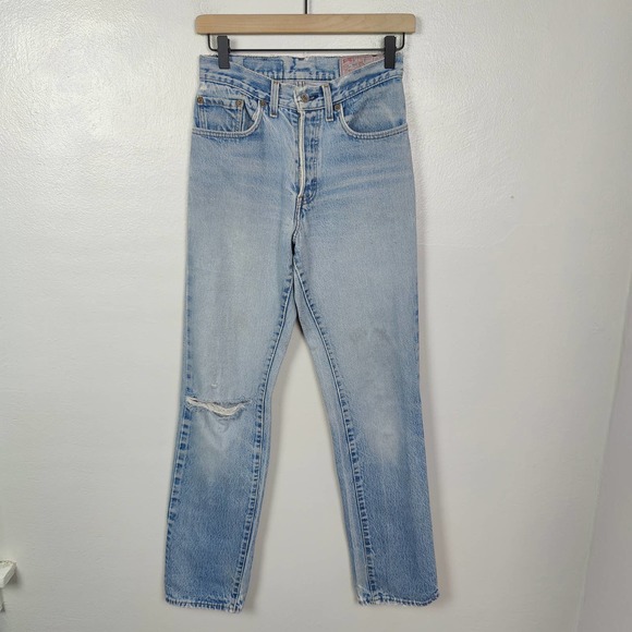 Levi's Denim - Vtg 70s Levi's 501 Womens 25 Shrink To Fit Light Wash Straight Leg Button Fly